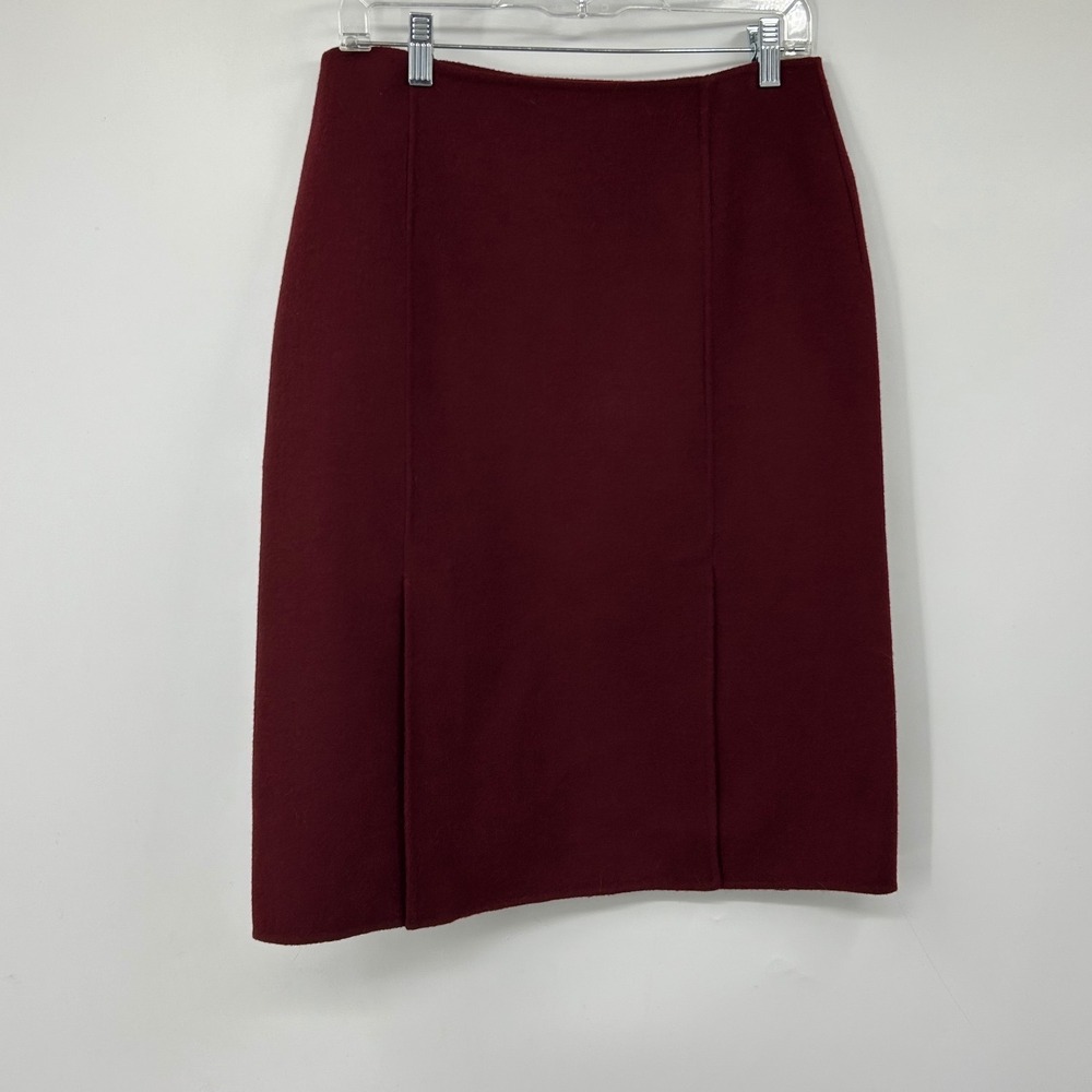 DKNY Burgundy Wool Angora Blend Pencil Skirt Size 8 Wine Red Vented Hem